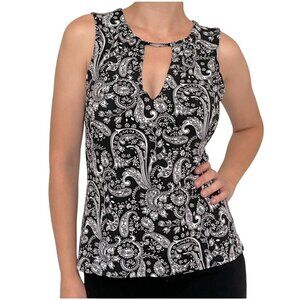 Express Black and White Sleeveless Paisley Print Keyhole Top XSmall